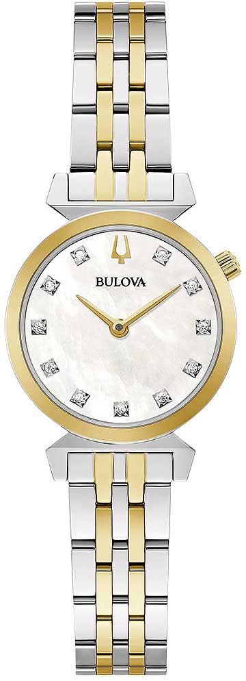 Reloj de pulsera bicolor con esfera de nácar, correa de metal dorado y plateado y 11 diamantes