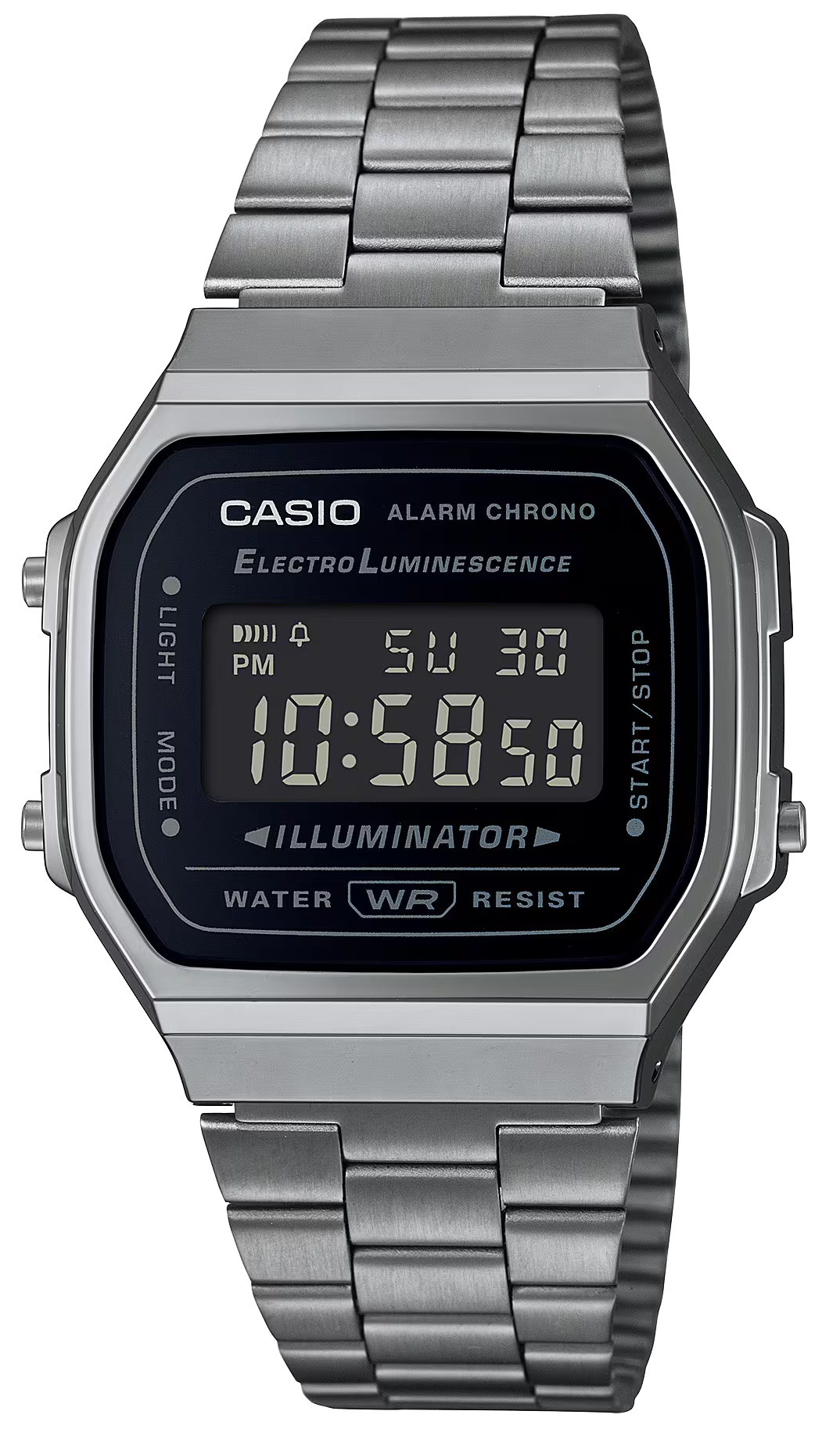 Reloj Casio Vintage con correa de metal plateada, pantalla digital redonda