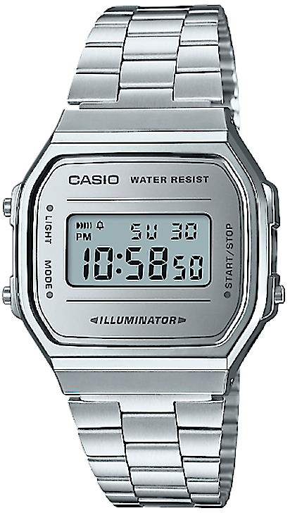 Casio Retro Watch with silver metal strap and digital display