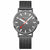 Mondaine Classic Herrenuhr mit dunkelgrauem Zifferblatt, roten Sekundenzeiger und Milanaiseband
