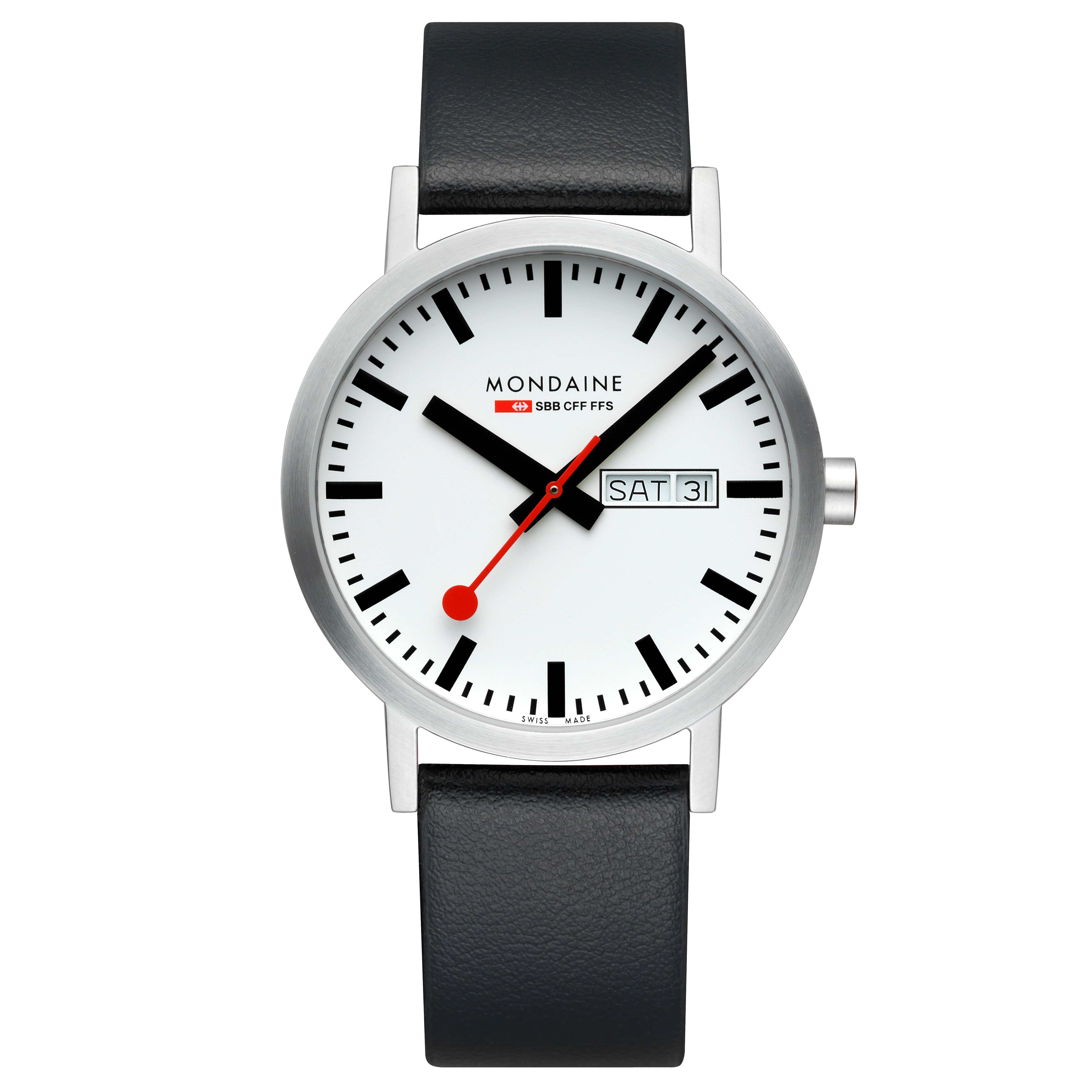 Mondaine Classic A667.30360.11SBBV Herrenuhr Schwarz • Schweizer Quarzwerk • Veganes Traubenleder