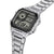 Herrenarmbanduhr mit digitalem Display, Edelstahlgehäuse und silbernem Metallband.