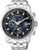 Herrenarmbanduhr mit silberfarbenem Edelstahlarmband, dunklem Zifferblatt und Datumsanzeige