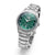 Citizen Eco-Drive reloj para hombre: esfera verde con índices, correa de metal plateado.