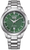 Reloj Citizen Eco-Drive para hombre con esfera verde, pulsera y agujas de metal plateado.
