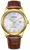 Reloj Citizen para hombre con caja dorada y correa de cuero marrón, esfera blanca