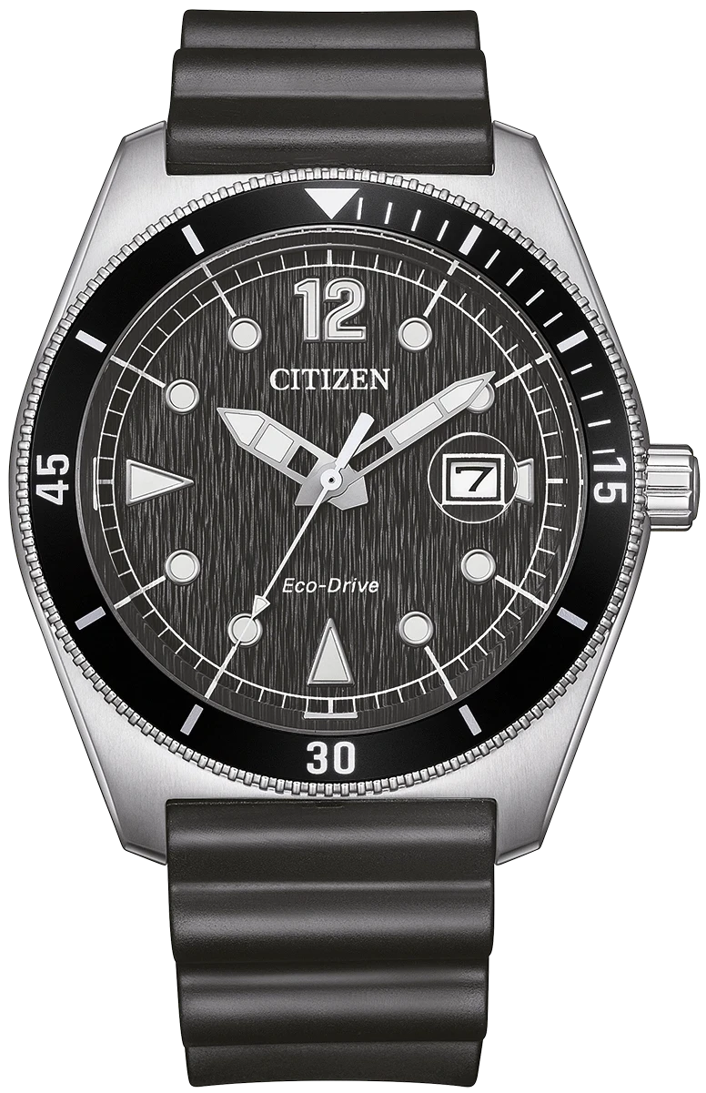 Citizen Eco-Drive para hombre: esfera negra, ventana de fecha, correa negra