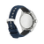 Vista trasera de reloj Citizen para hombre con correa de nailon azul y fondo de acero inoxidable