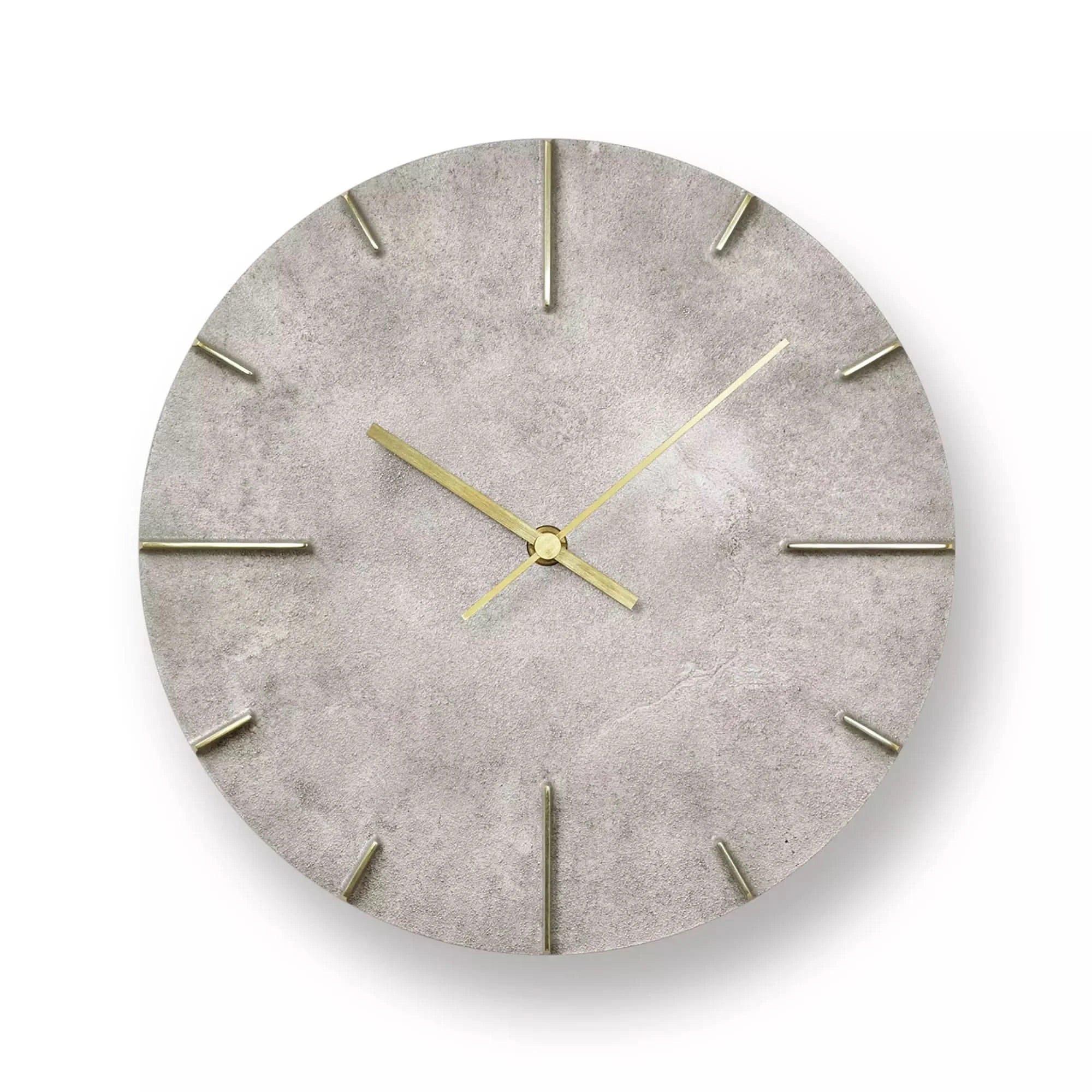 Runde Wanduhr mit grauem Zifferblatt und goldenen Zeigern