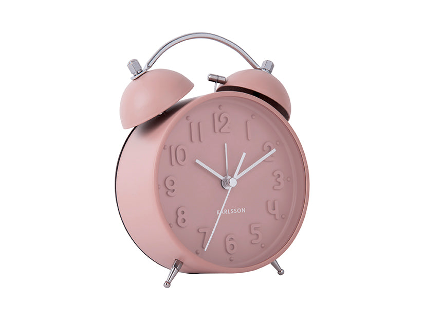 Rosa Analog-Wecker mit Twin-Bell-Gehäuse und rundem Zifferblatt