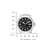 Reloj de hombre con esfera negra, caja plateada y correa de metal, vista lateral