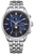 Reloj Citizen con fase lunar, esfera azul, correa de metal plateado