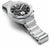 Reloj de hombre con brazalete de eslabones plateado, esfera negra y pulsadores laterales