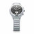 Reloj de hombre con correa de metal plateado, esfera negra de cronógrafo y contadores