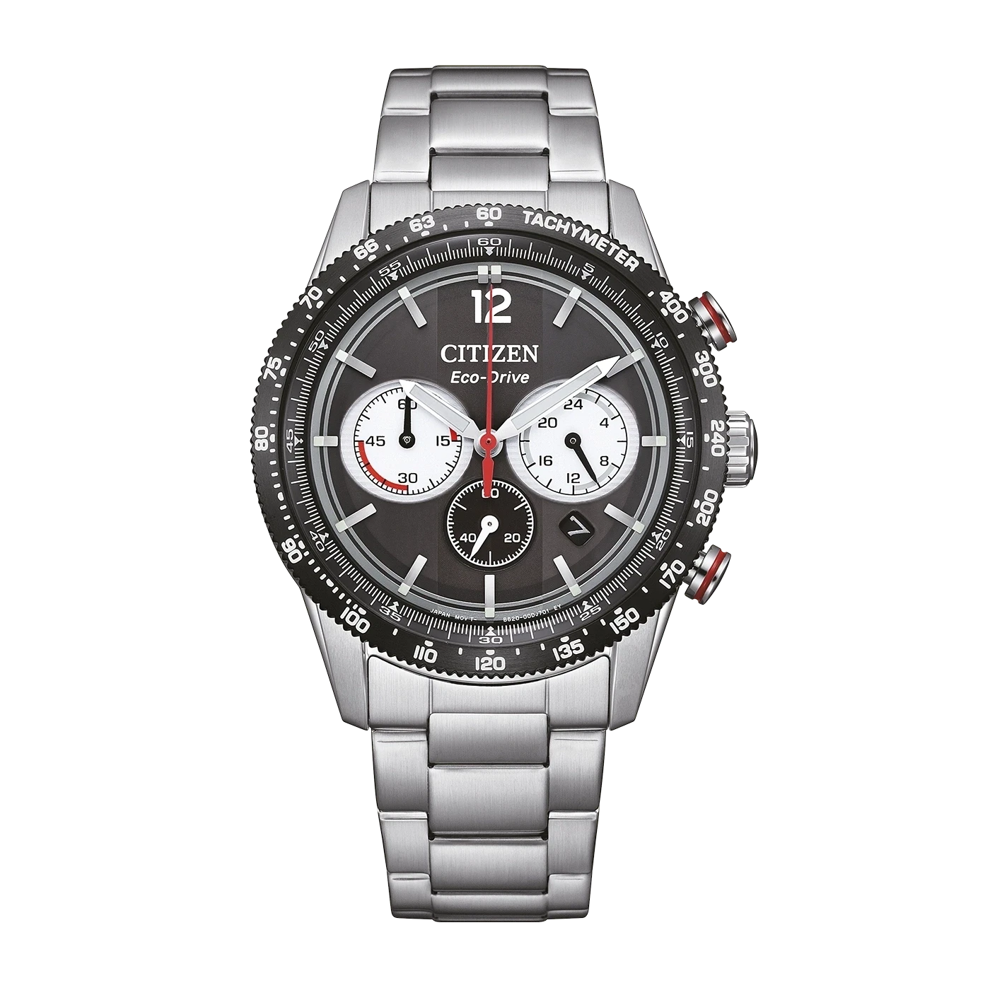 Reloj Citizen Eco-Drive para hombre con correa de acero inoxidable, esfera negra y cronógrafo