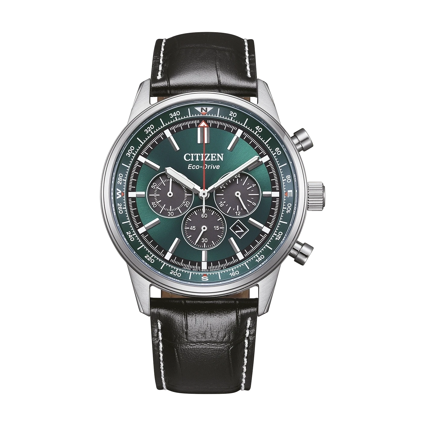 Reloj cronógrafo Citizen Eco-Drive para hombre con esfera verde y correa de cuero