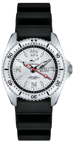 Reloj de mujer con correa negra, caja plateada y esfera blanca