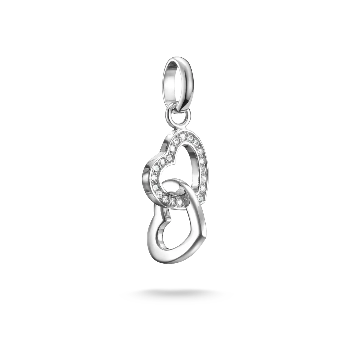 Colgante Charm Thomas Sabo Corazones entrelazados, plateado, con piedras de bisutería