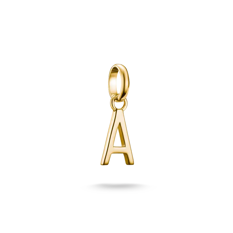 Colgante con letra A de plata chapada en oro con asa