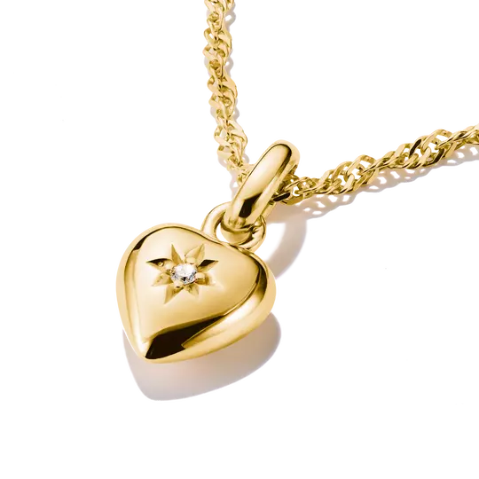 Colgante de corazón dorado con estrella y piedra brillante, con ojal para cadena