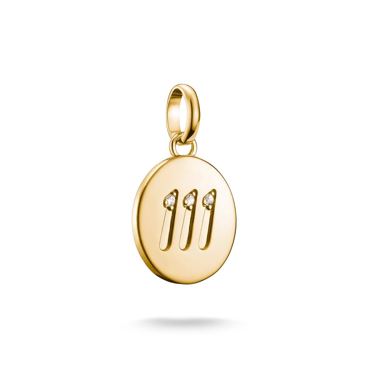 Colgante bañado en oro con el número angelical 111 y pequeñas piedras blancas