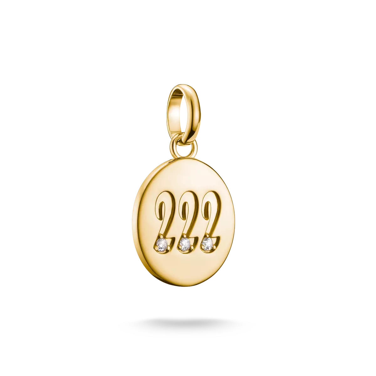 Charm colgante dorado con número angelical 222 y piedras blancas