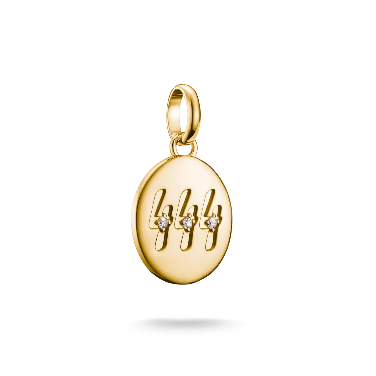 Colgante redondo chapado en oro con número de ángel 444 y tres piedras blancas