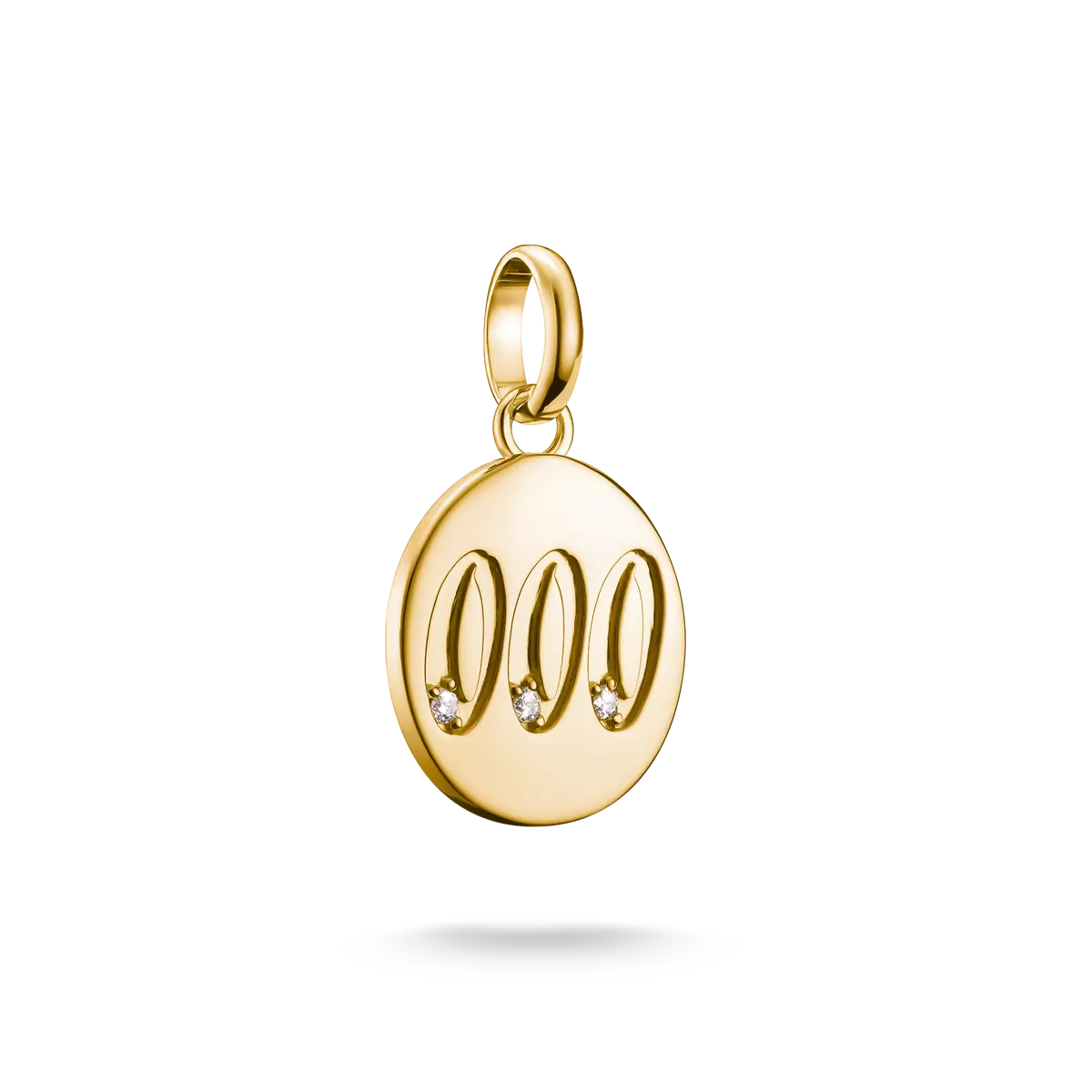Colgante Charm bañado en oro con disco redondo, número de ángel 000 y piedras blancas