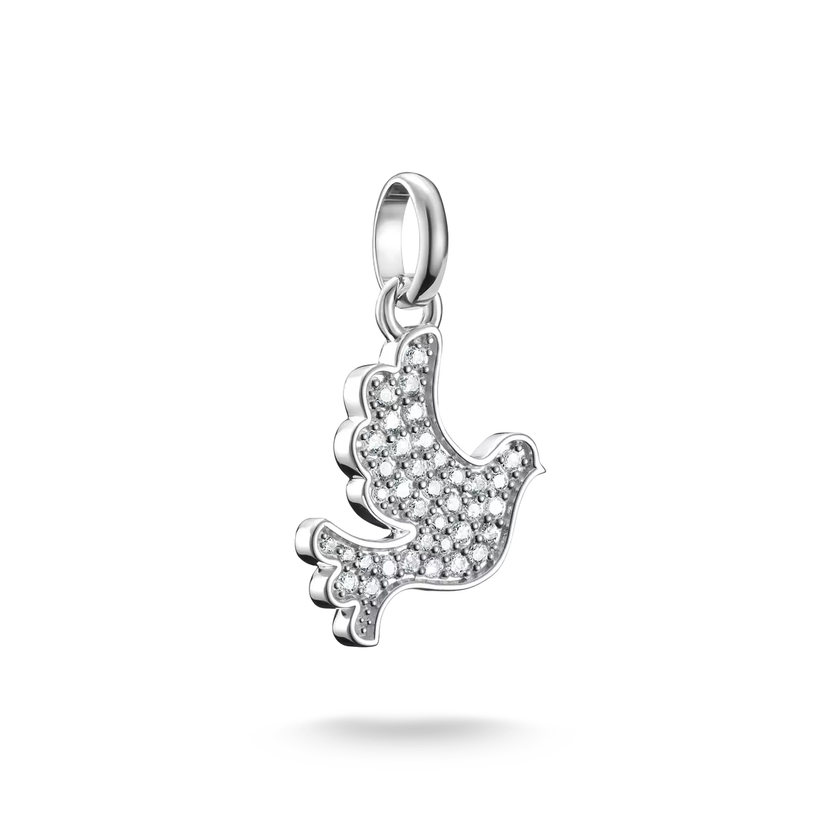 Colgante Charm de Paloma de la Paz en plata con piedras preciosas blancas