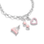 Pulsera de plata con eslabones, dijes de corazón rosa y gafas de sol