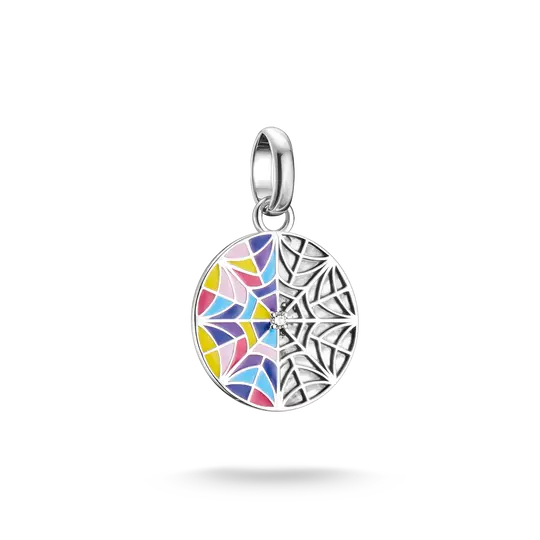 Colgante Charm de plata con motivo ovalado y estampado multicolor, con asa para colgar