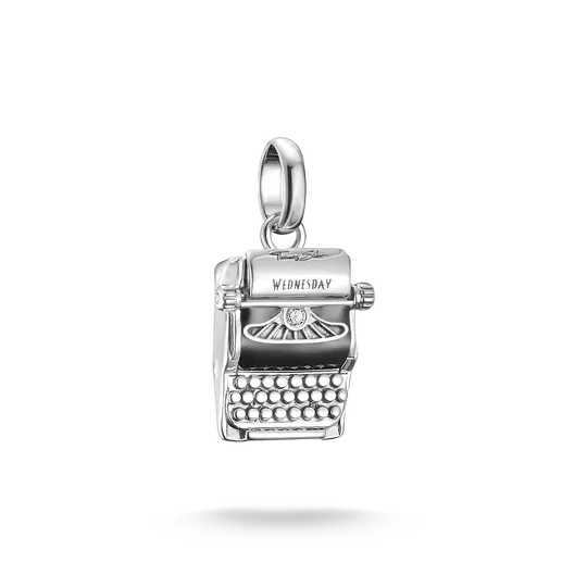 Colgante Charm Thomas Sabo de plata con máquina de escribir y circonita, 'WEDNESDAY'.