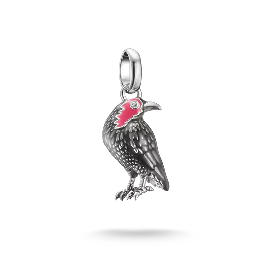 Charm "Conexión de Cuervo" en plata de ley 925 con acento de circonita roja