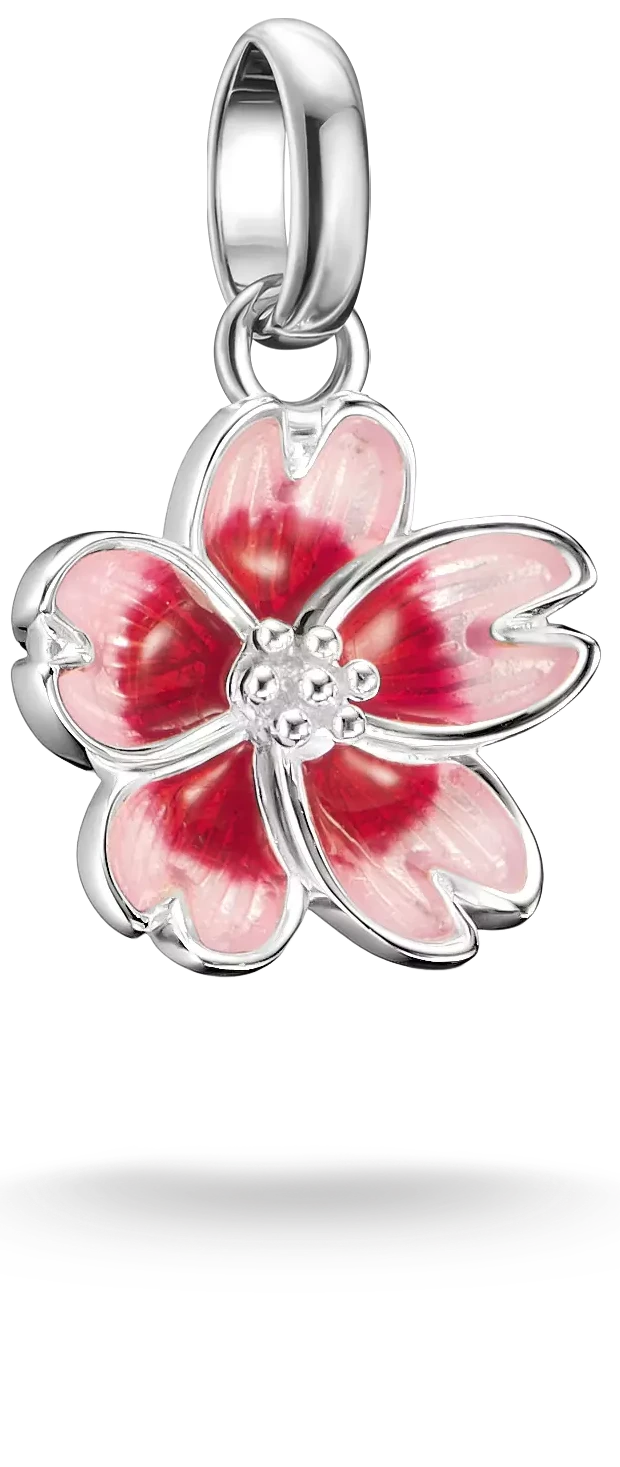 Colgante Charm de plata con flor de cerezo y detalle de esmalte rosa