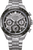 Reloj de hombre con pulsera de metal plateado y esfera plateada, subesferas de cronógrafo.