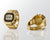 Casio Digitaluhr, goldfarbene Front und Rückseite, kantiges Gehäuse mit Armband