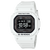 Weiße Casio G-Shock Herrenuhr, schwarzes Digitaldisplay mit Datums- und Zeitanzeige