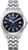 Silberne Damenuhr mit Metallarmband, rundem Saphirglas und dunkelblauem Zifferblatt mit Datumsfenster