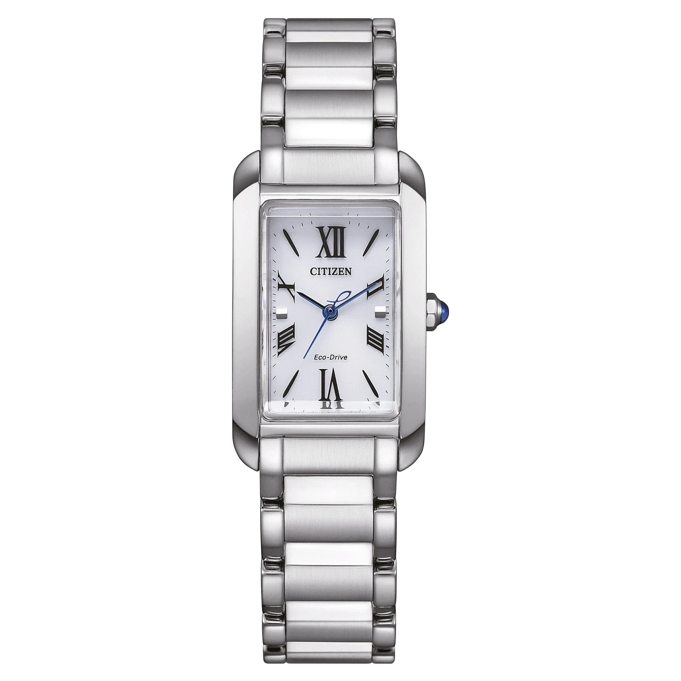 Reloj Citizen para mujer: correa de acero inoxidable plateado, esfera rectangular con números romanos