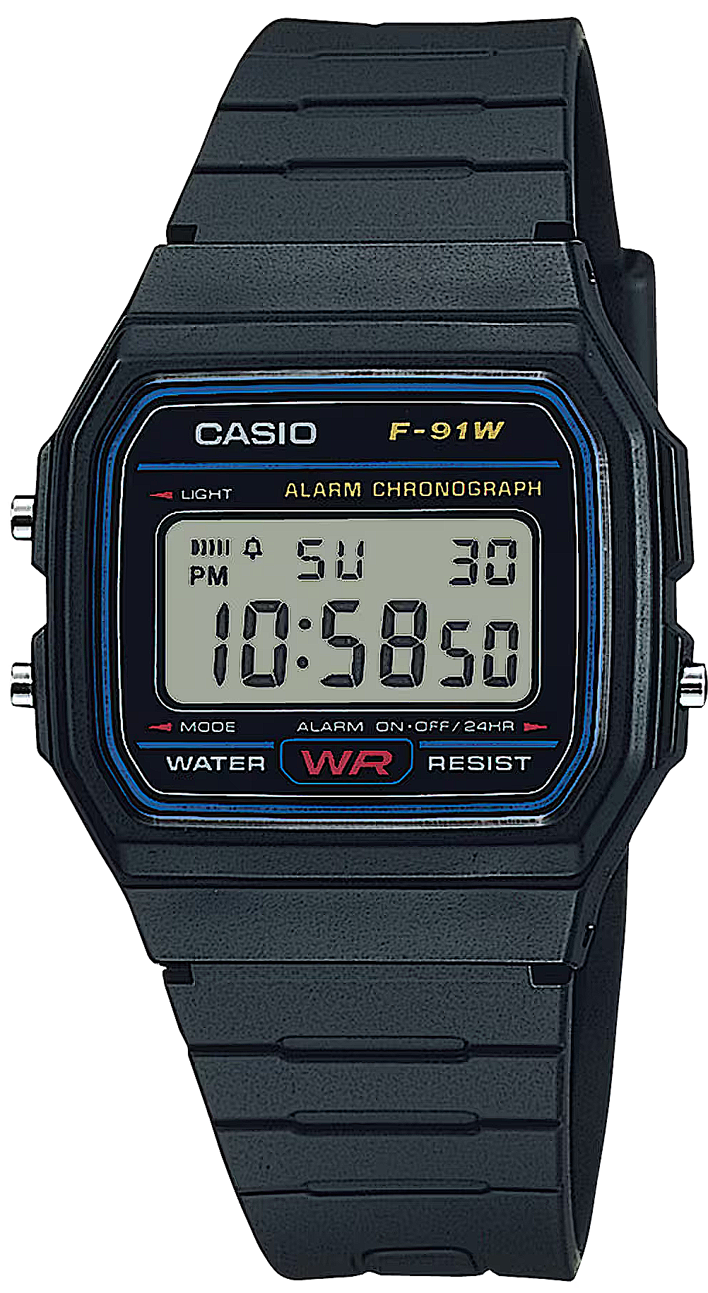 Reloj digital Casio con correa de silicona azul oscuro y pantalla con bisel azul y números
