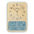Reloj de pared con manecillas analógicas y pantalla digital para temperatura y humedad.