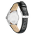 "Reloj Citizen para mujer con correa de cuero negra y caja de metal, reverso con estampado"
