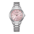 "Reloj de mujer con pulsera de acero inoxidable plateado y esfera rosa, Eco-Drive"