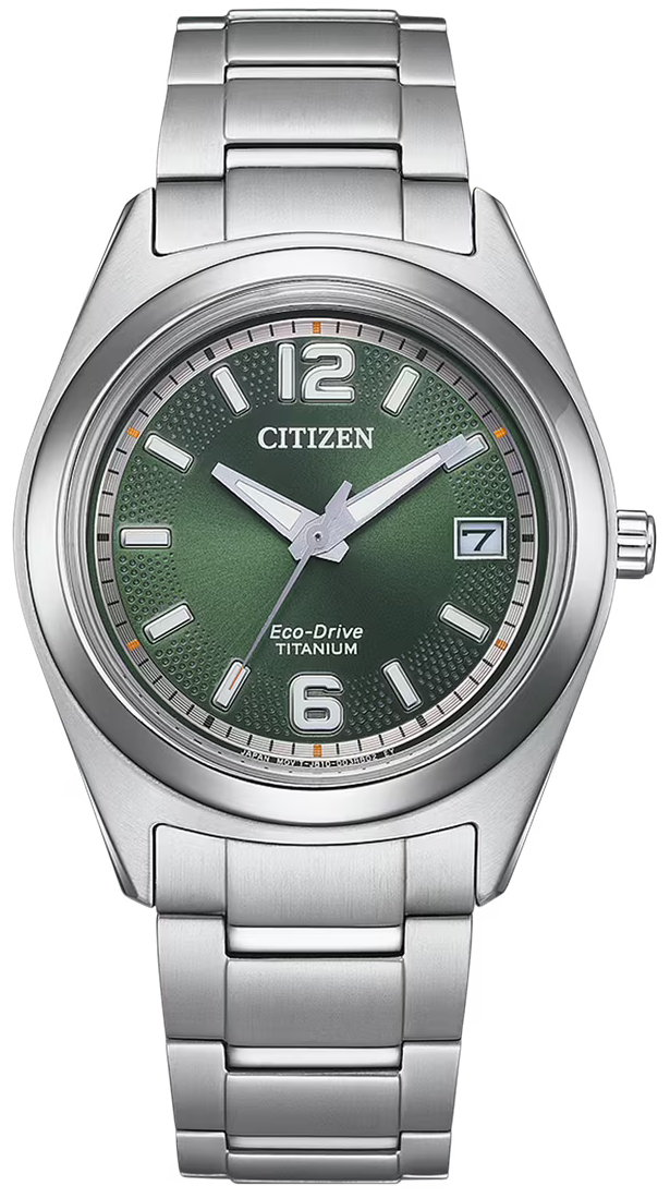 Citizen Damenuhr mit grünem Zifferblatt und Metallarmband, Eco-Drive, Titanoptik