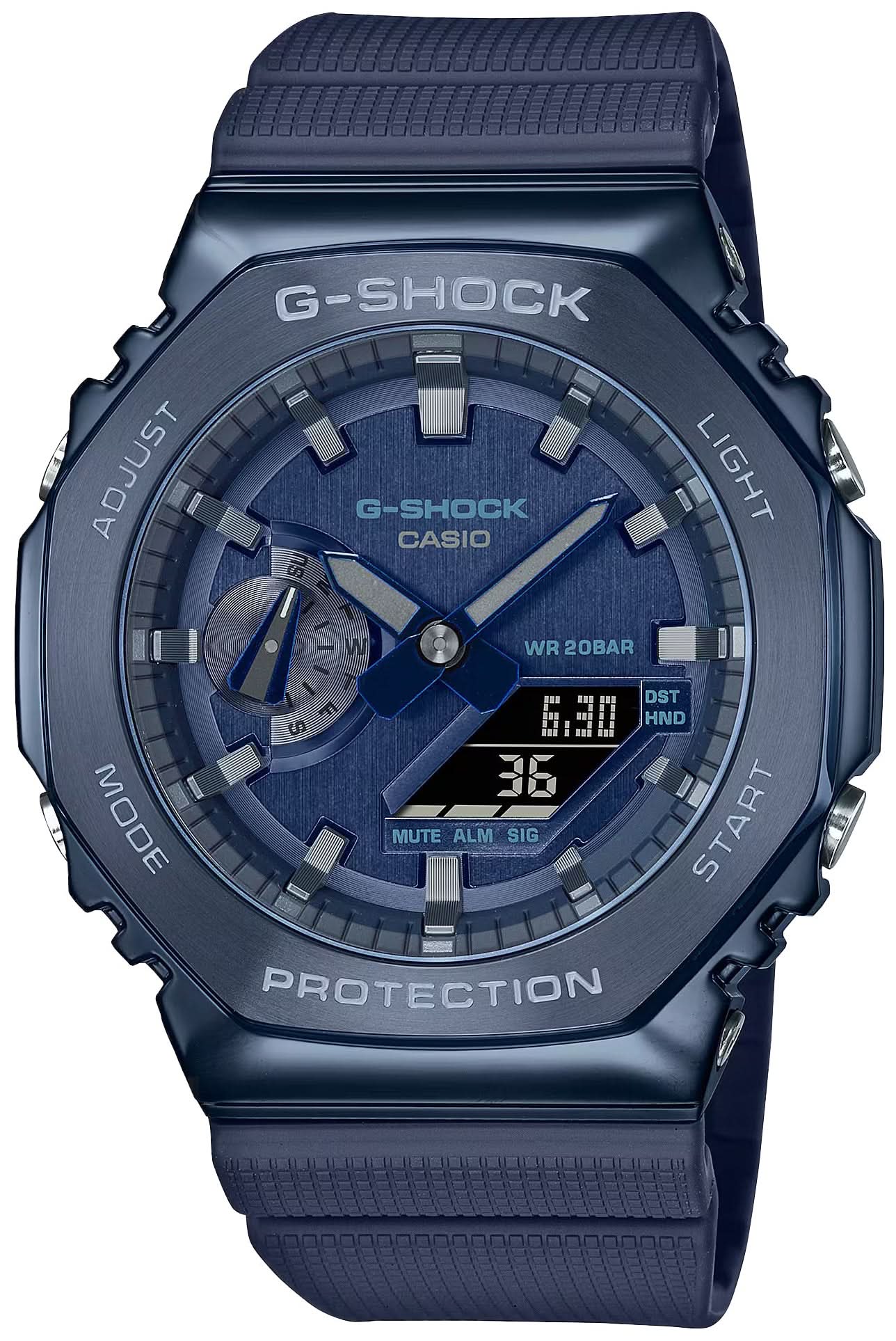 G-Shock Reloj para hombre con caja octogonal azul y correa de caucho