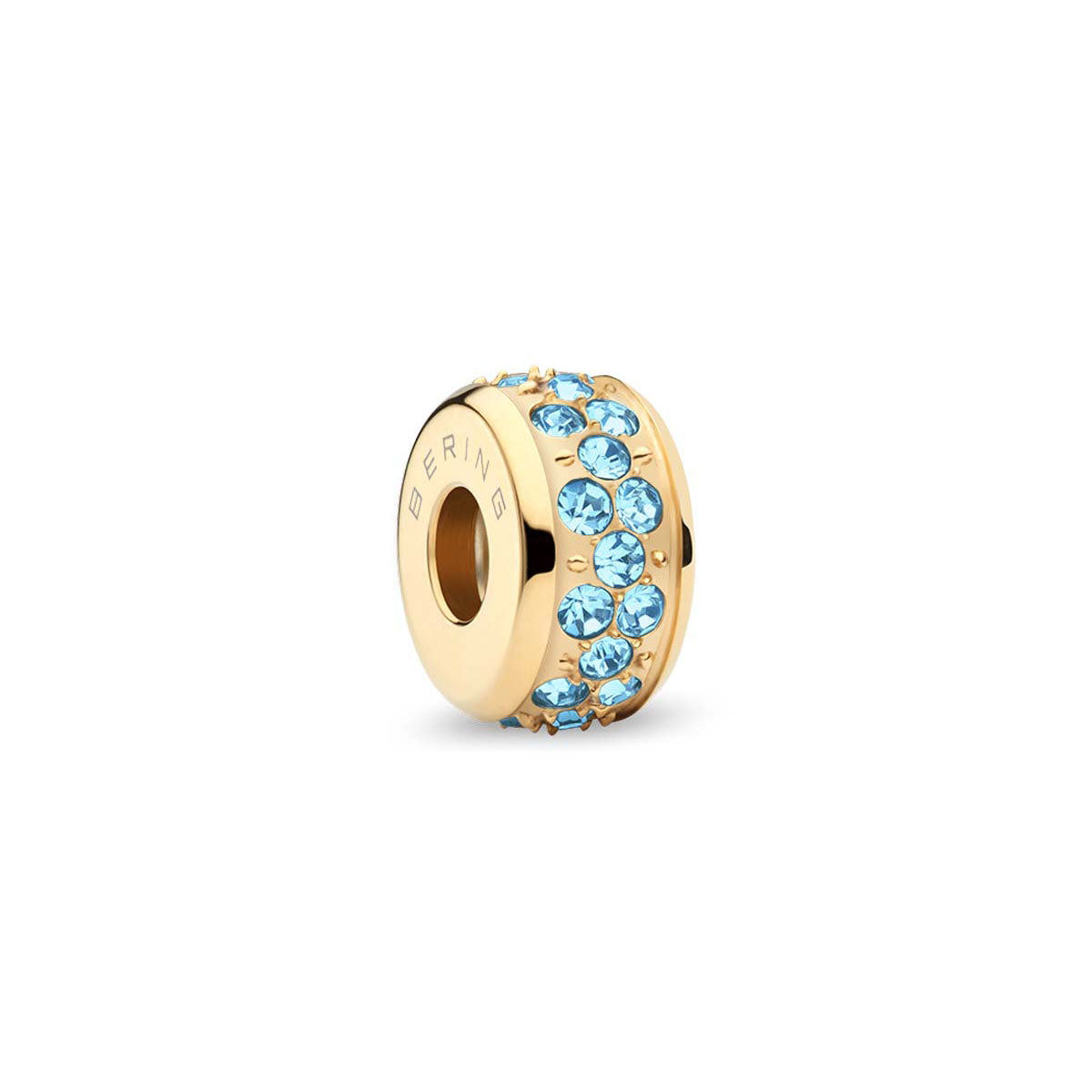 Colgante Charm de acero inoxidable (Bering) con piedras azules, pulsera dorada