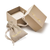 Caja de joyería y bolsa para el polvo de tela beige, con inscripción dorada