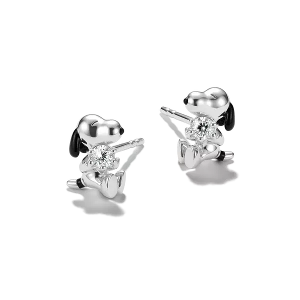 Pendientes Snoopy de plata de ley 925 con circonita cúbica blanca, brillantes