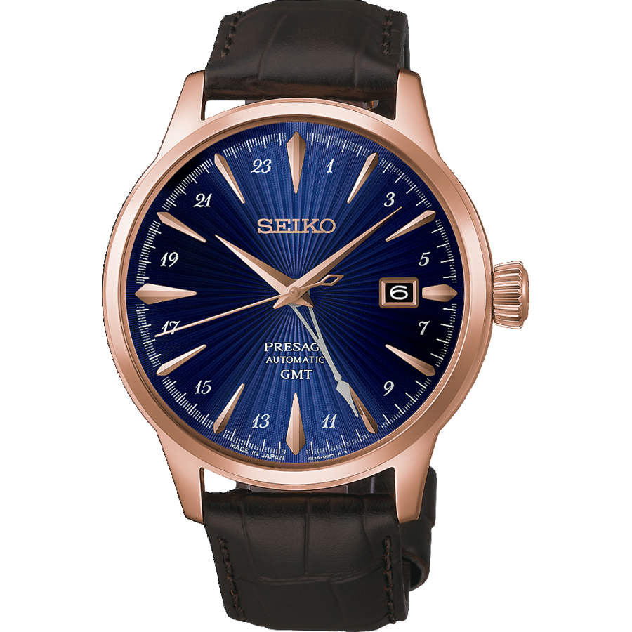 Seiko PRESAGE HCB005J1 Reloj de Hombre Azul • Movimiento Automático con GMT • Caja Oro Rosa