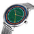 Pulsera de hombre con esfera verde, bisel naranja-azul y correa de metal plateado